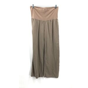 Just Living tan Pants Wide Leg high rise fold over waist linen coastal grandma L